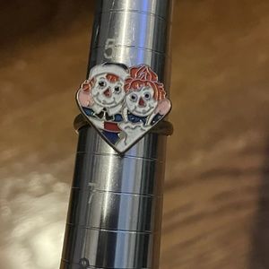 RARE! 1973 Vintage Aviva Raggedy Ann and Andy Adjustable Heart Ring Size 6